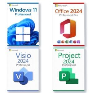 Microsoft Windows 11 Professional + Microsoft Office 2024 Professional Plus + Microsoft Project 2024 Professional + Microsoft Visio 2024 Professional 3PC License
